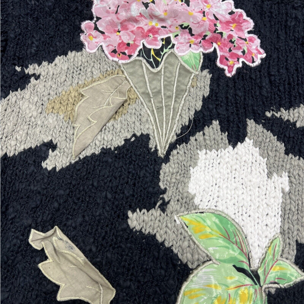 Vintage Bonnie & Bill by Holly Black Chenille Sweater Floral Embroidered Small - Picture 4 of 8